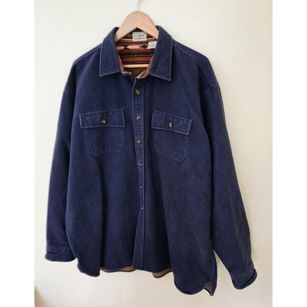 Rare VTG 1990s LL Bean Blue Chamois Aztec Blanket Lined Shirt Men's XL ID 0YT60
